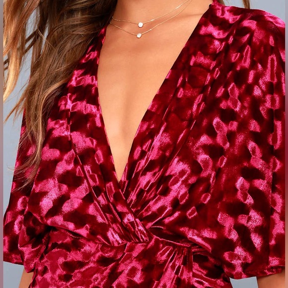 Lulu’s Mesmerize on the Prize Burgundy Velvet Wrap Dress - Picture 3 of 12